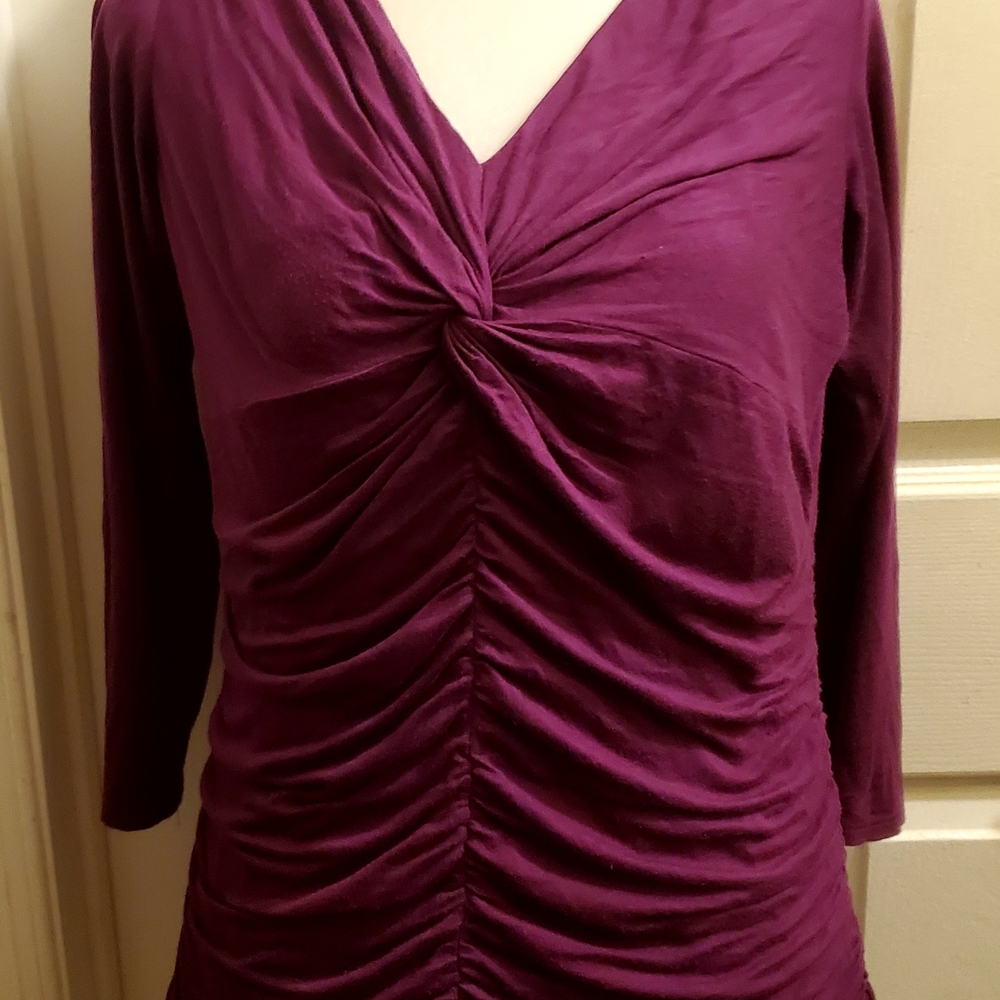 Bebe Purple Ruched 3/4 Sleeve Blouse